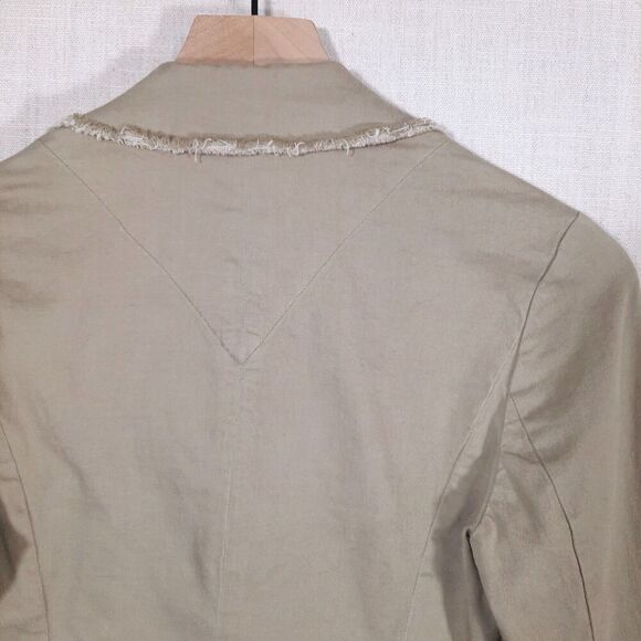 Margaret O’Leary Khaki Lapel Blazer Jacket Size Small Pleated Cotton Canvas Y2K - Picture 10 of 16